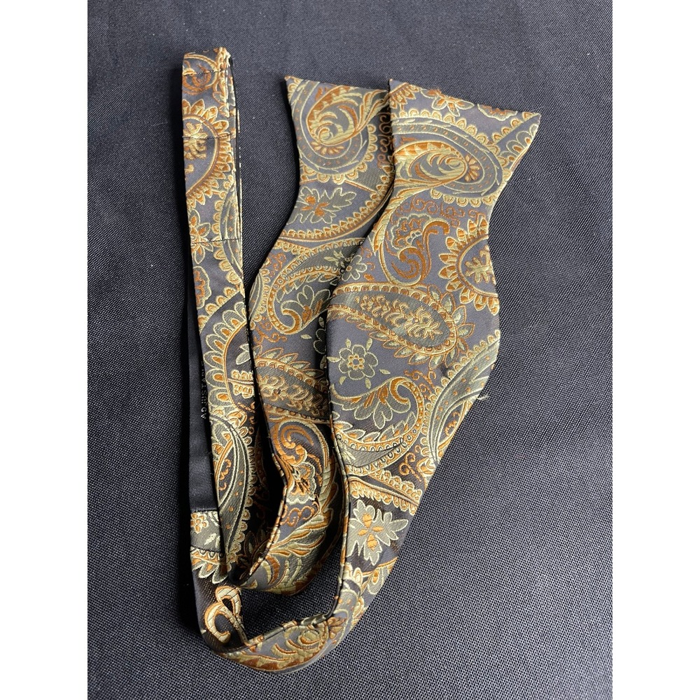 Hisdern Mens Paisley Bow Tie Gold Olive Brown Woven Self-Tie Adjustable Formal